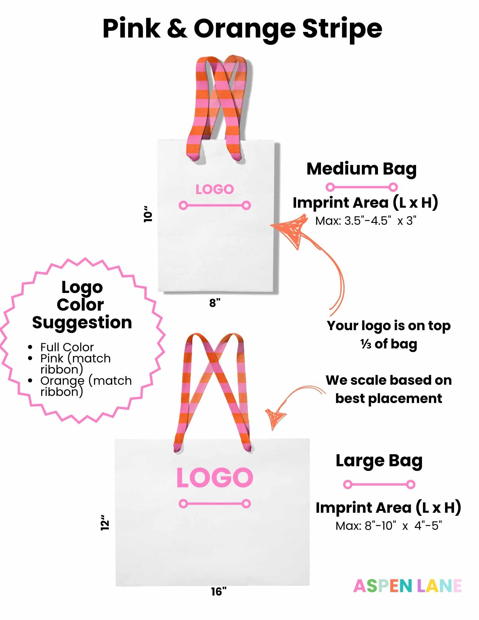 Stripe Ribbon White Custom Bag | Pink & Orange | FREE FREIGHT