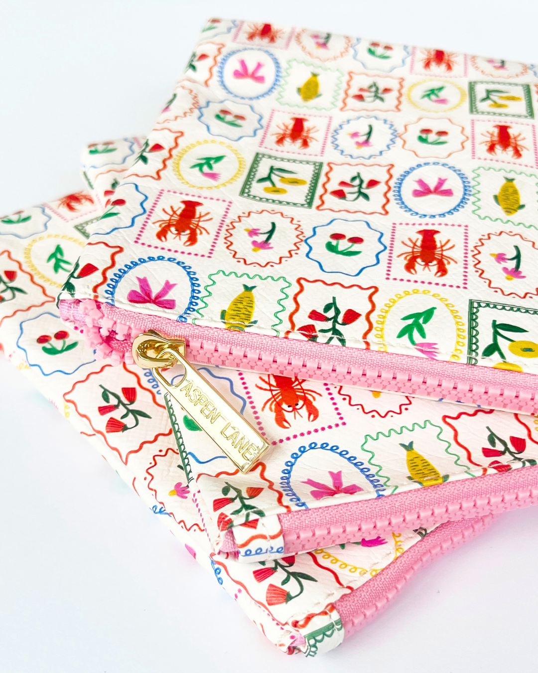 Colorful Stamp Icons Zipper Pouch – Water-Resistant & Sustainably Made - Aspen Lane