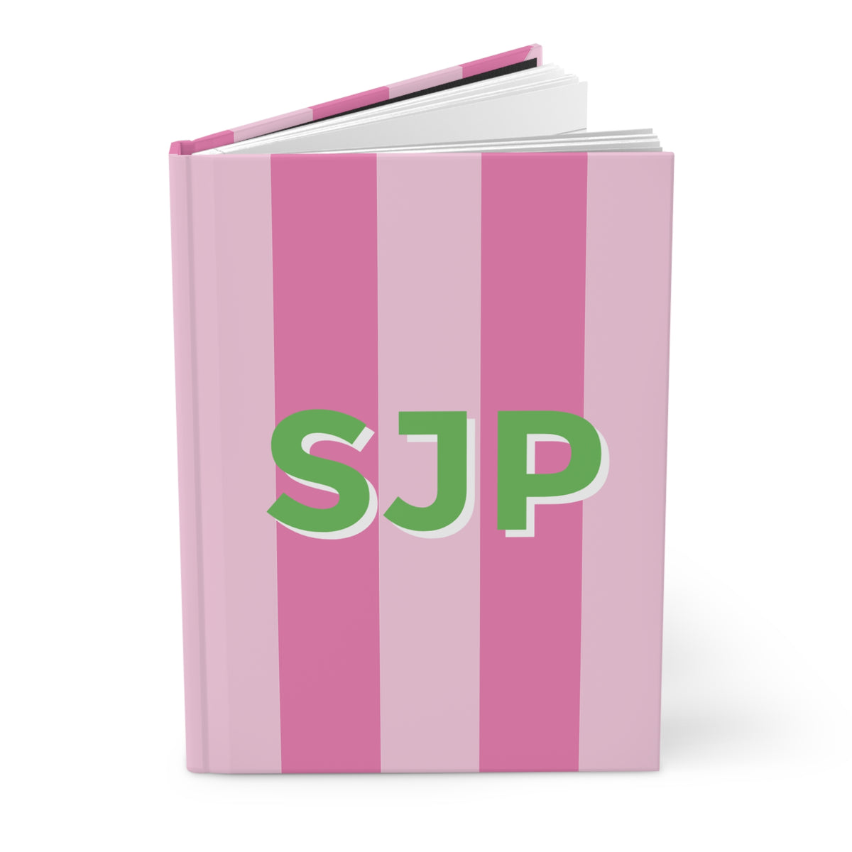 Stripe Monogram Custom Journal Notebook  gifts | Pink Stripe + Green