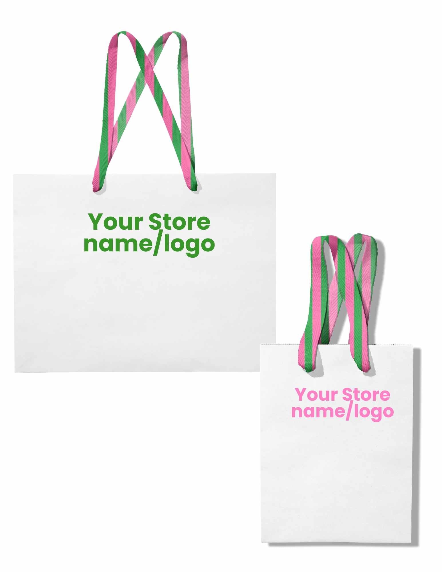 Stripe Ribbon White Custom Logo Bag | Pink & Green | FREE FREIGHT