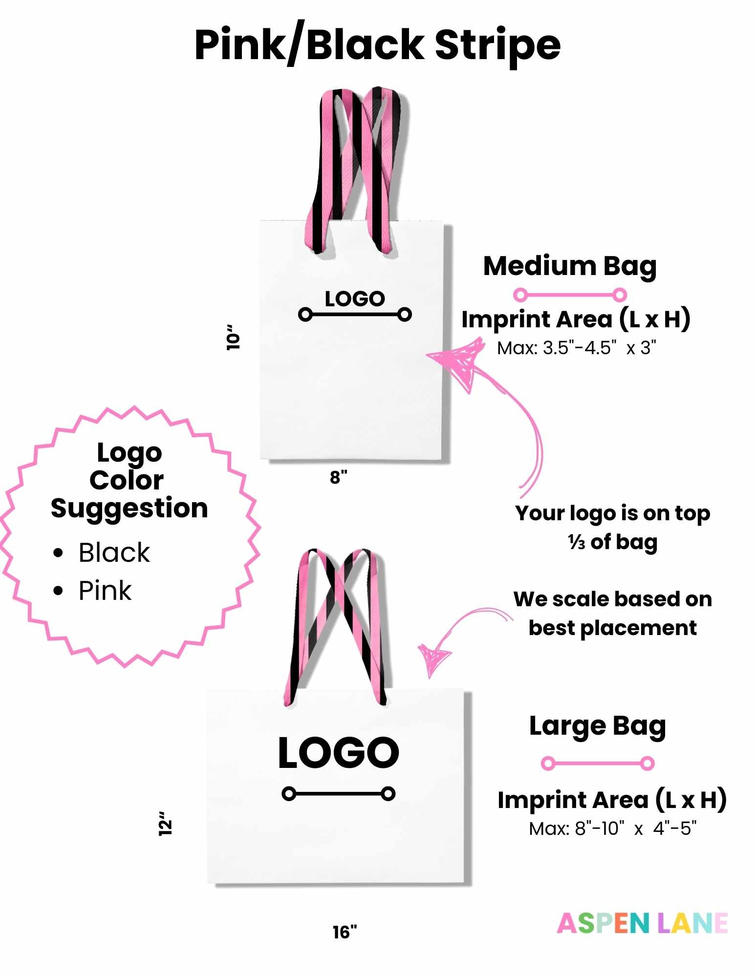 Stripe Ribbon White Custom Logo Bag | Pink & Black | FREE FREIGHT