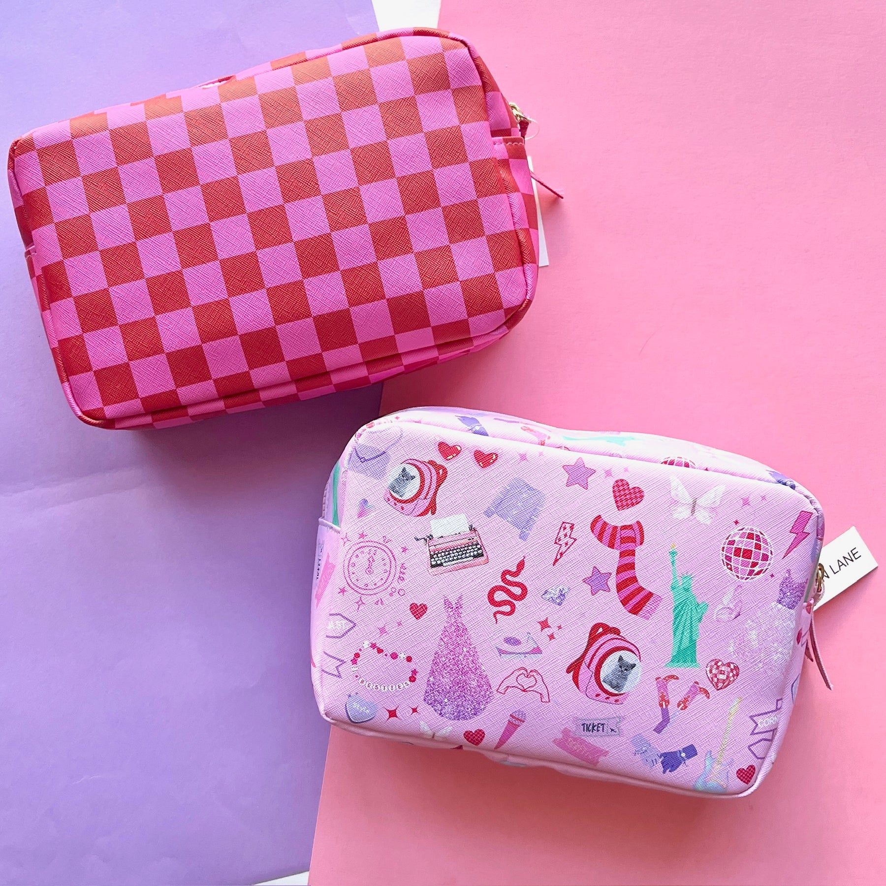 Pink & Red Checkered | Leatherette Cosmetic Bag
