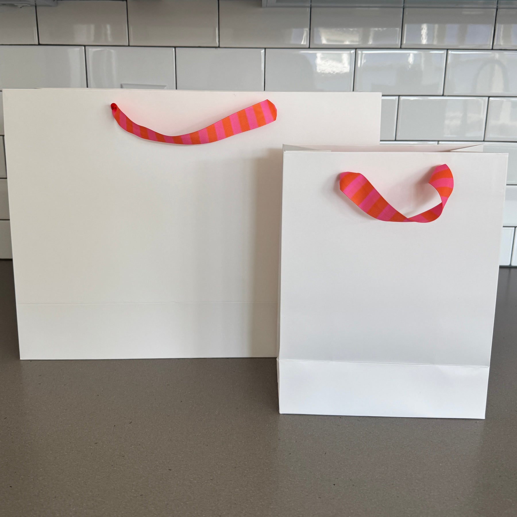 Stripe Ribbon White Custom Bag | Pink & Orange | FREE FREIGHT