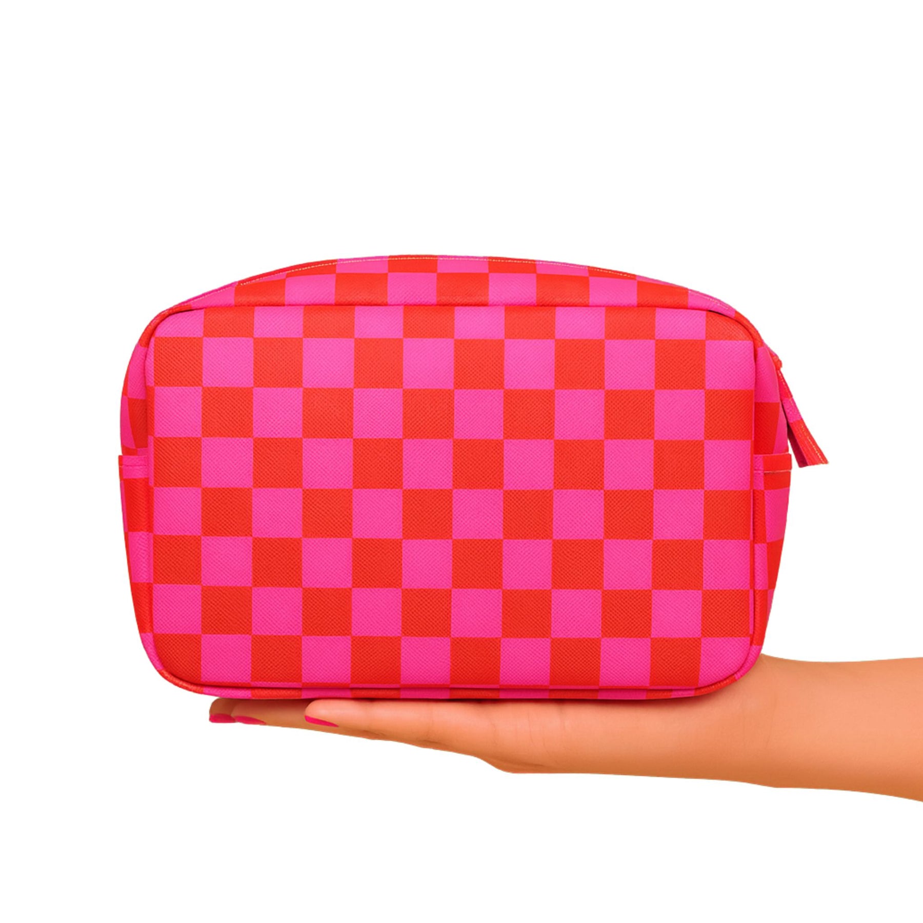 Pink & Red Checkered | Leatherette Cosmetic Bag