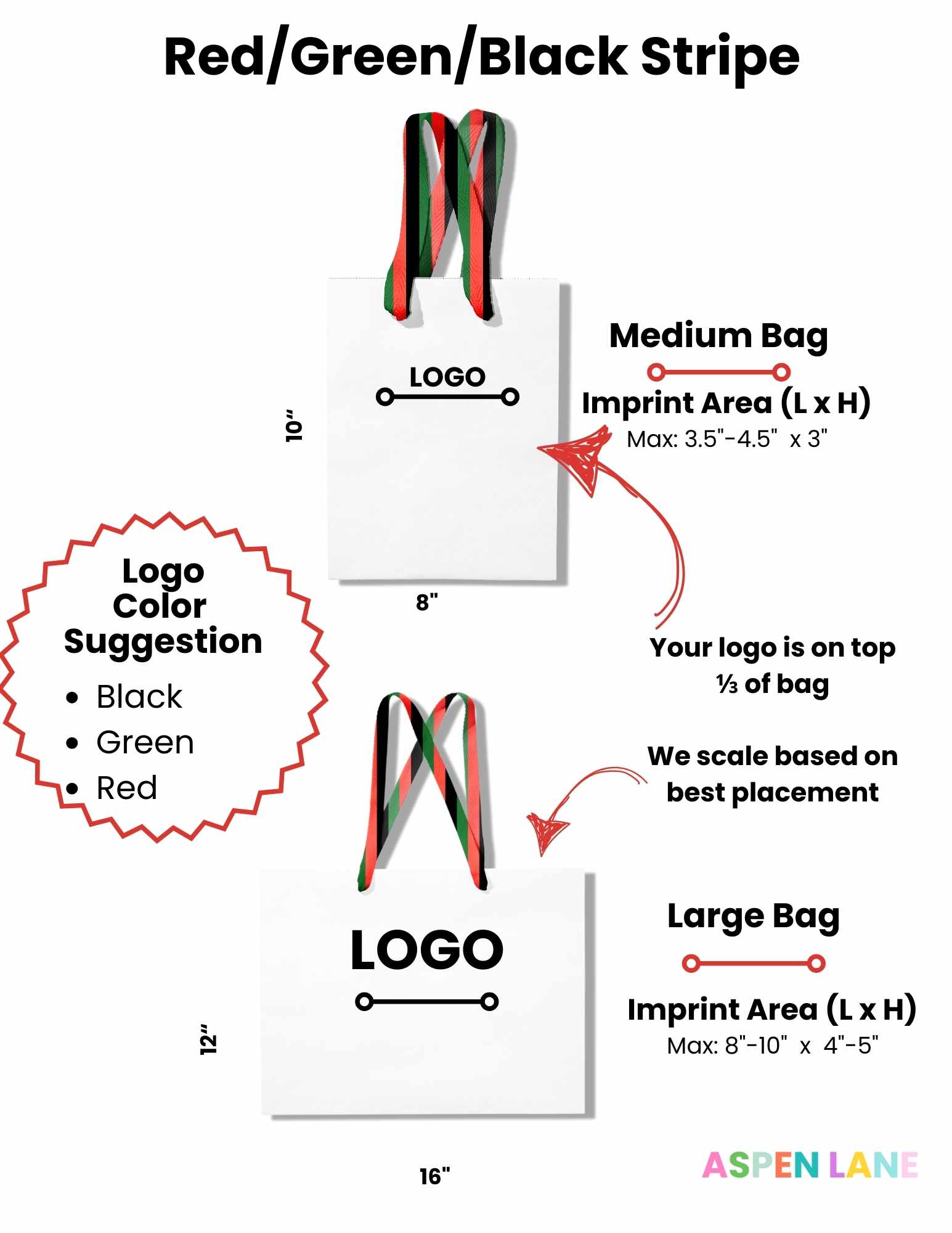 Stripe Ribbon White Custom Logo Bag | Red, Green & Black | FREE FREIGHT