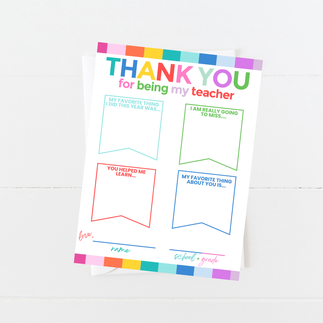 Teacher Fill in Card | Teacher Appreciation - Aspen Lane