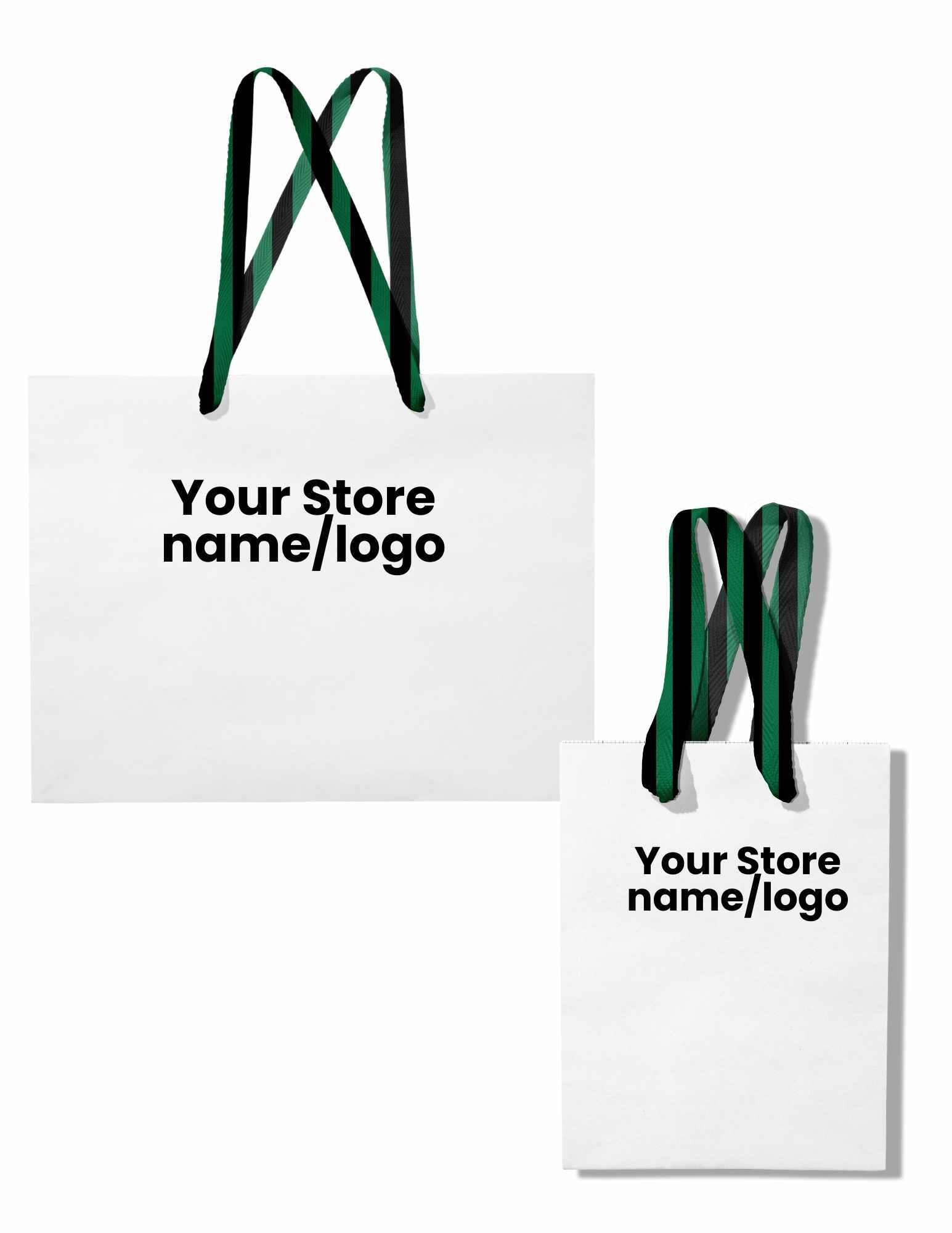 Stripe Ribbon White Custom Logo Bag | Green & Black | FREE FREIGHT