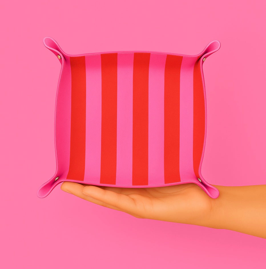 Snap Trinket Gift Tray | Red & Pink Stripe Preppy - Aspen Lane