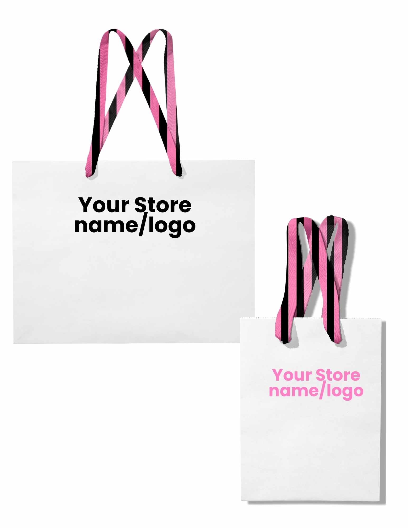 Stripe Ribbon White Custom Logo Bag | Pink & Black | FREE FREIGHT