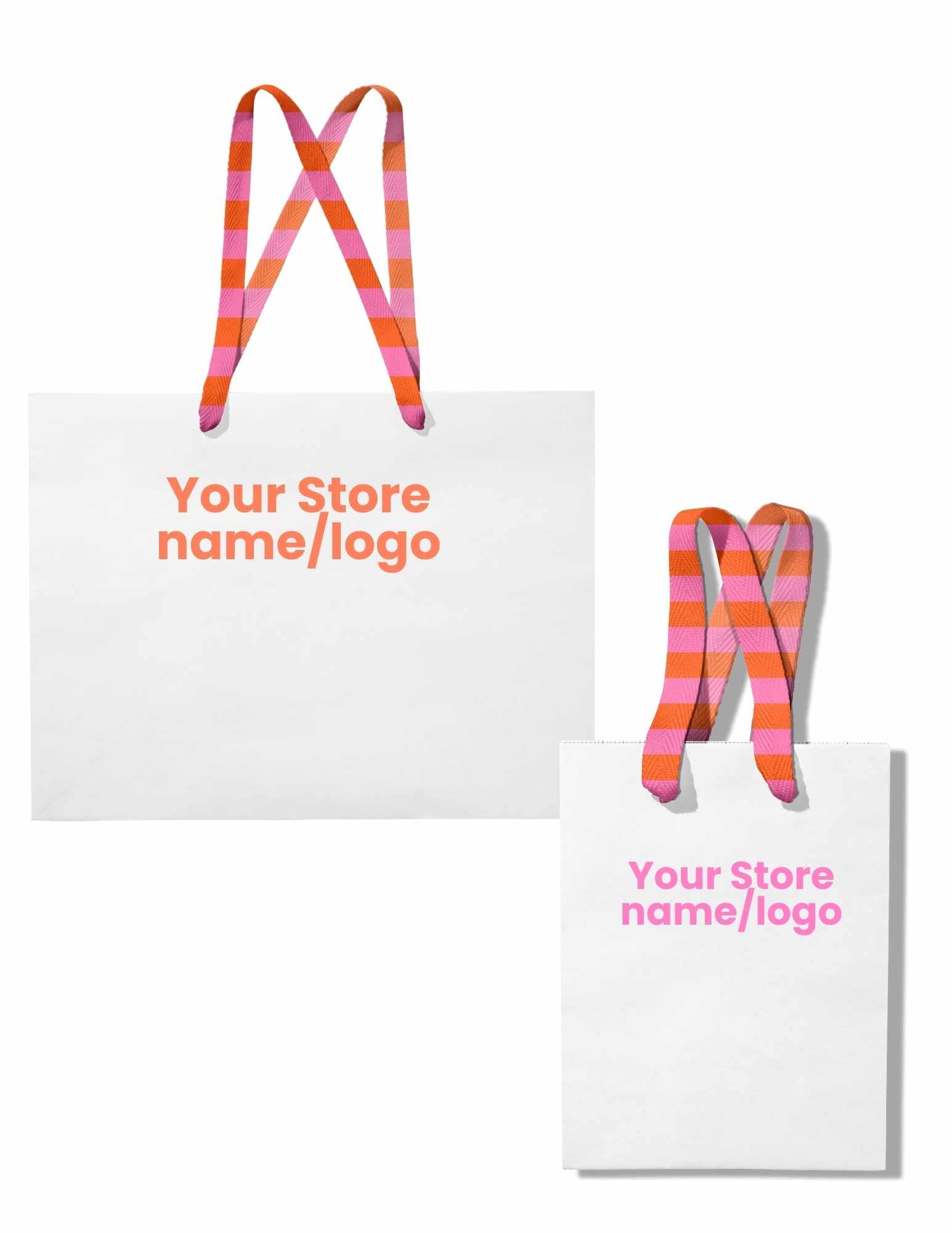 Stripe Ribbon White Custom Bag | Pink & Orange | FREE FREIGHT