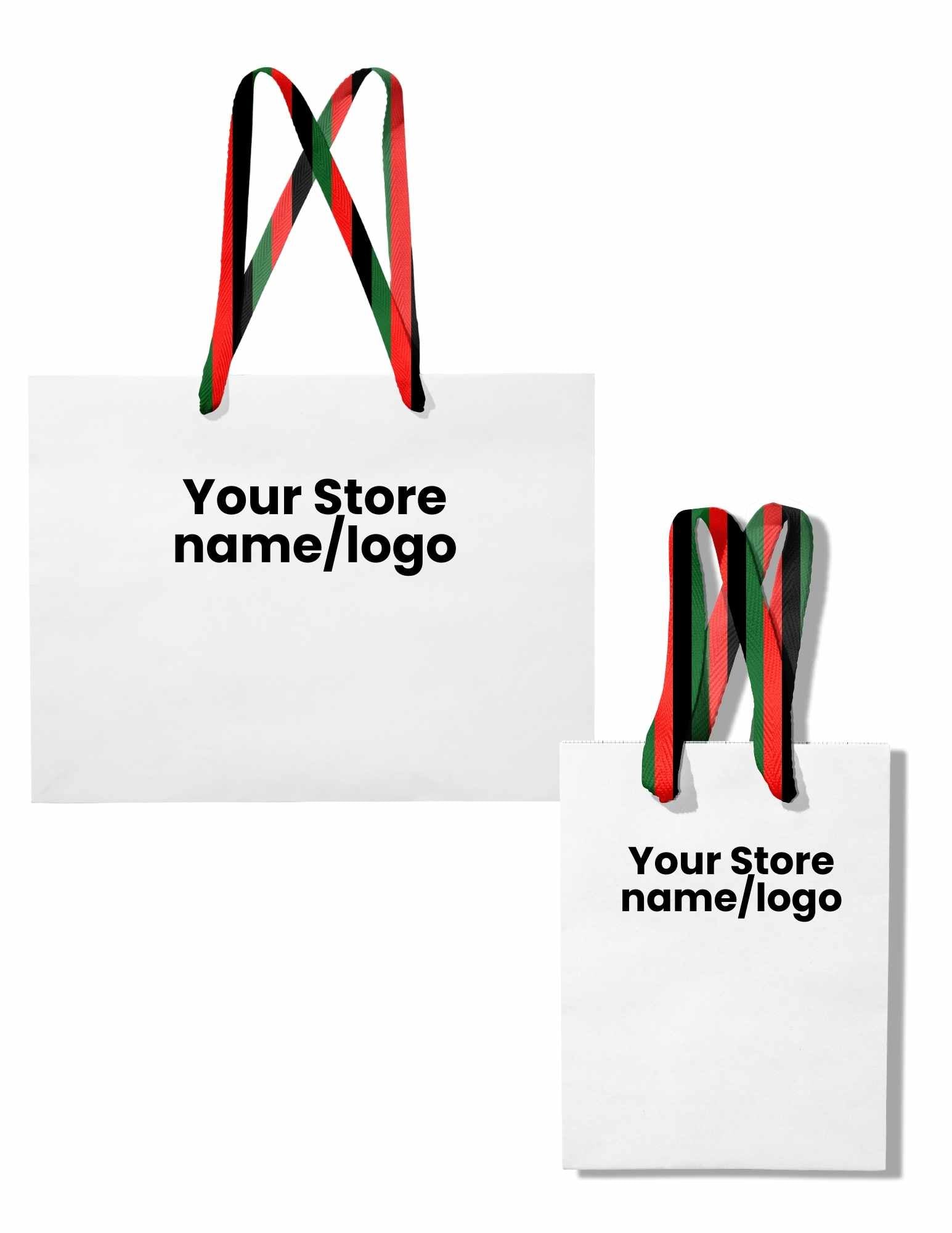 Stripe Ribbon White Custom Logo Bag | Red, Green & Black | FREE FREIGHT