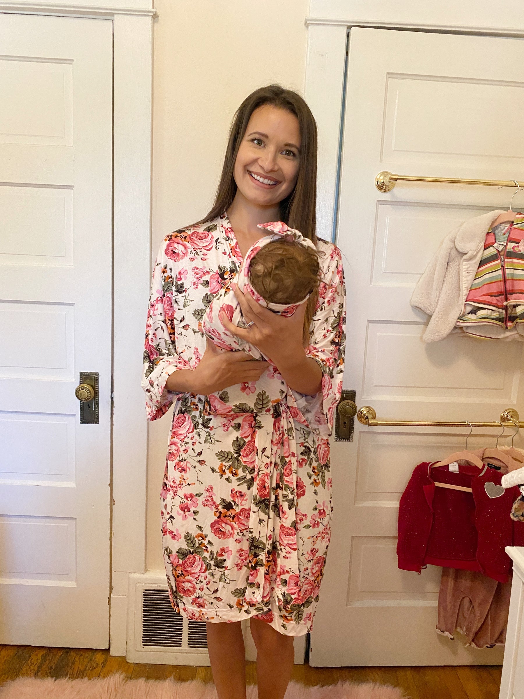Garden Botanical Floral Maternity Robe & Matching Swaddle Set | 3-Piece - Aspen Lane
