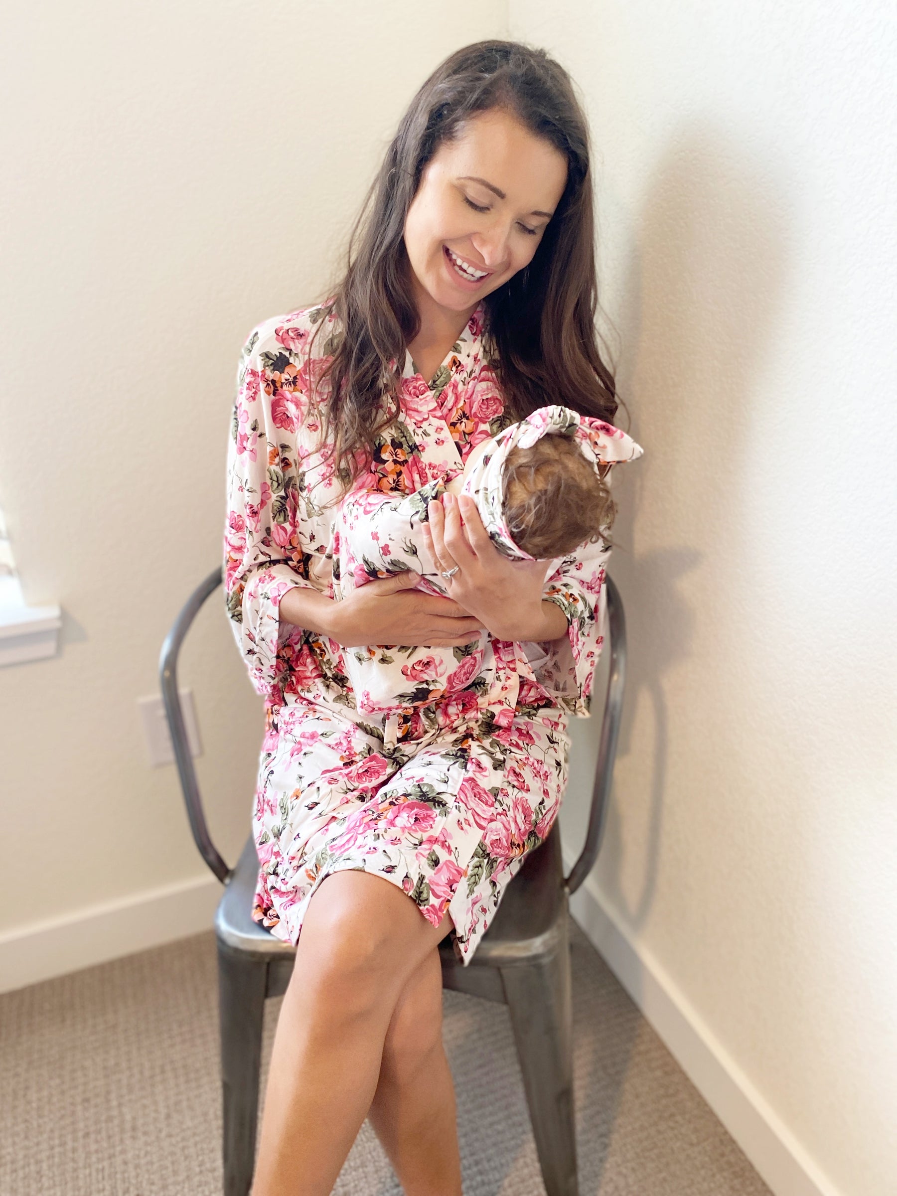 Garden Botanical Floral Maternity Robe & Matching Swaddle Set | 3-Piece - Aspen Lane