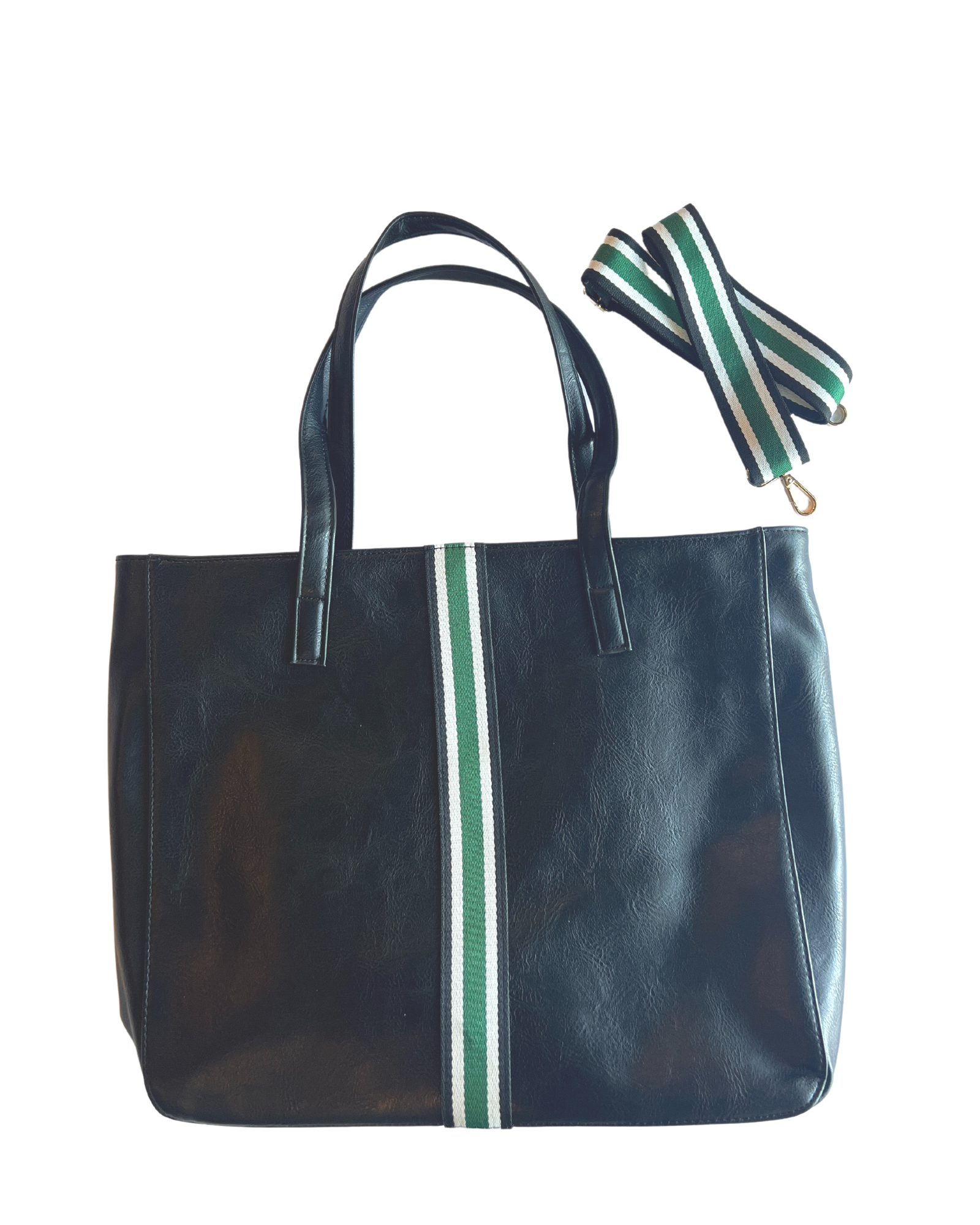 Black + Green Stripe Vegan Tote - Aspen Lane 