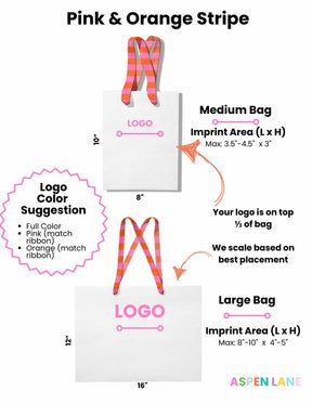 Stripe Ribbon White Custom Bag | Pink & Orange | FREE FREIGHT