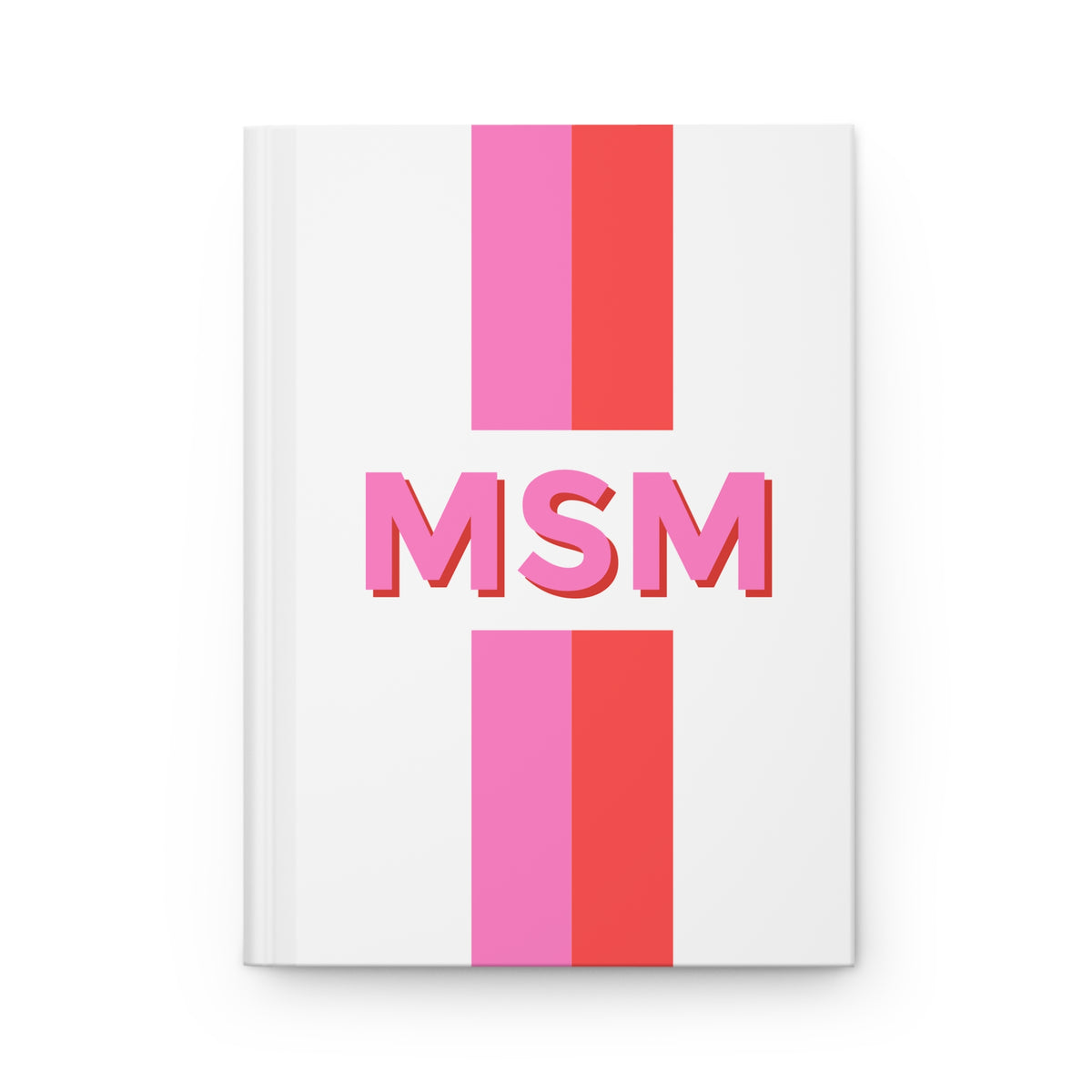 Personalized Monogram Name Journal Notebook | White w/ Pink + Red Stripe