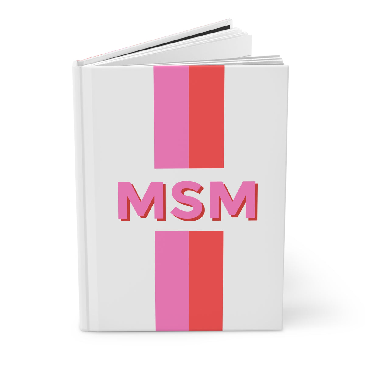 Personalized Monogram Name Journal Notebook | White w/ Pink + Red Stripe