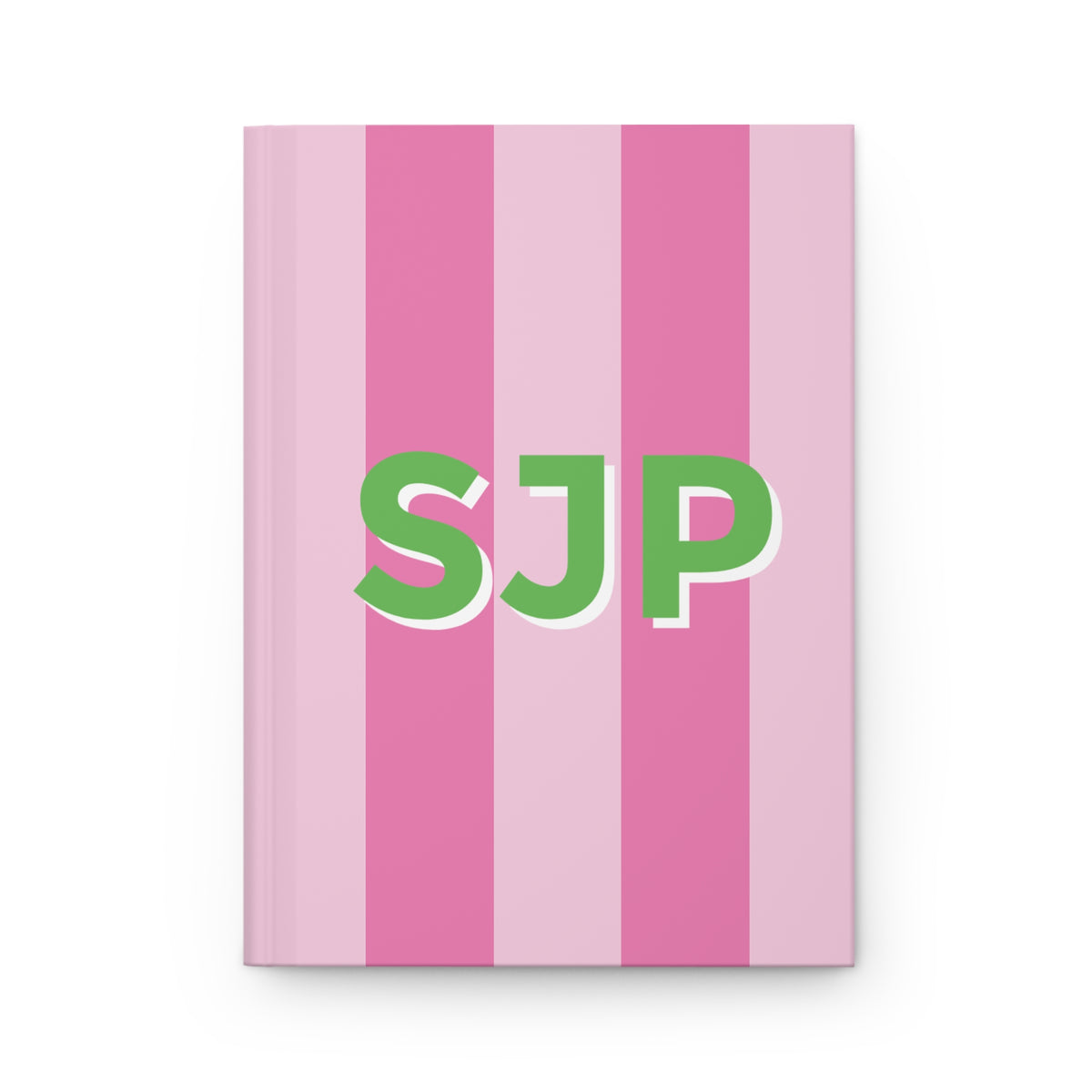 Stripe Monogram Custom Journal Notebook for teacher gift, Mother's Day, Bridemaid party gifts | Pink Stripe + Green