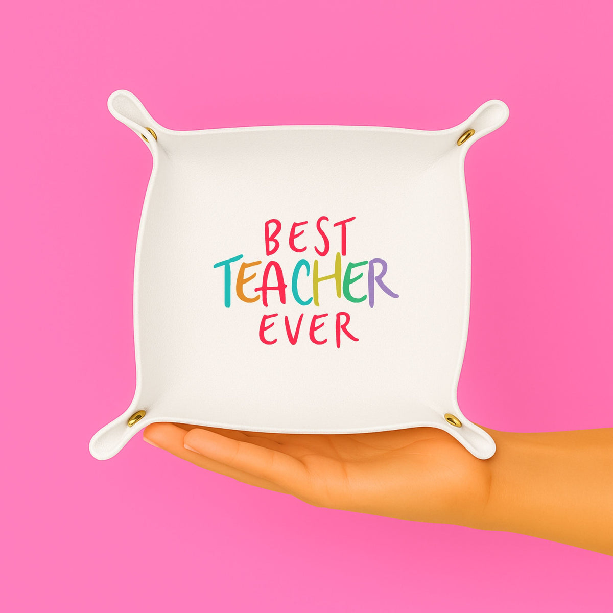 Best Teacher Ever Gift Trinket Tray | White