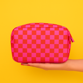 Pink & Red Checkered | Leatherette Cosmetic Bag