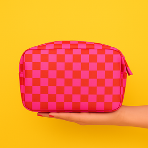 Pink & Red Checkered | Leatherette Cosmetic Bag