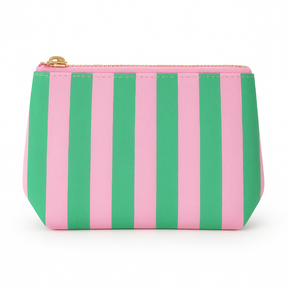 Pink & Green Stripe | Leatherette Pouch - Aspen Lane 