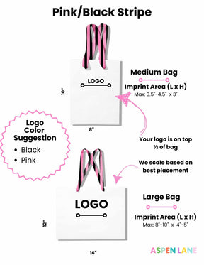 Stripe Ribbon White Custom Logo Bag | Pink & Black | FREE FREIGHT
