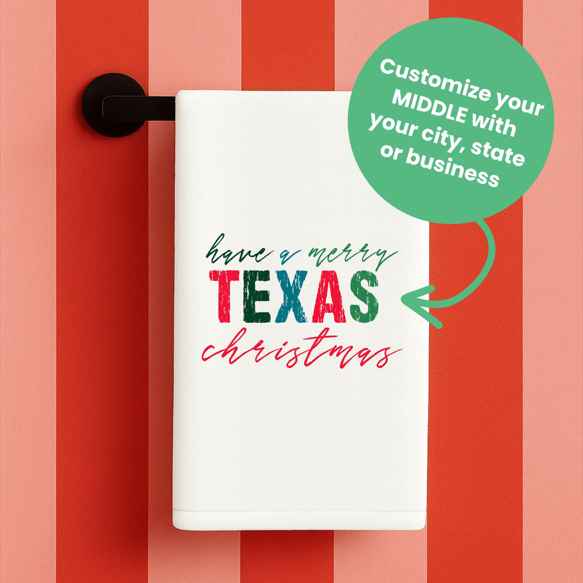 Have a (Your City or State) Merry Christmas Custom Towel | Bulk Wholesale Name Drop