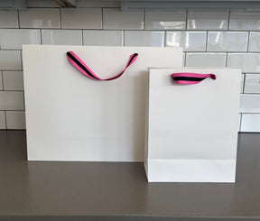 Stripe Ribbon White Custom Logo Bag | Pink & Black | FREE FREIGHT