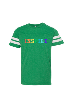 Inspire Kelly Green Colorful Stripe Youth Tee - Aspen Lane 