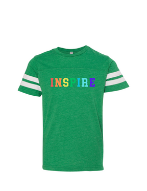 Inspire Kelly Green Colorful Stripe Youth Tee