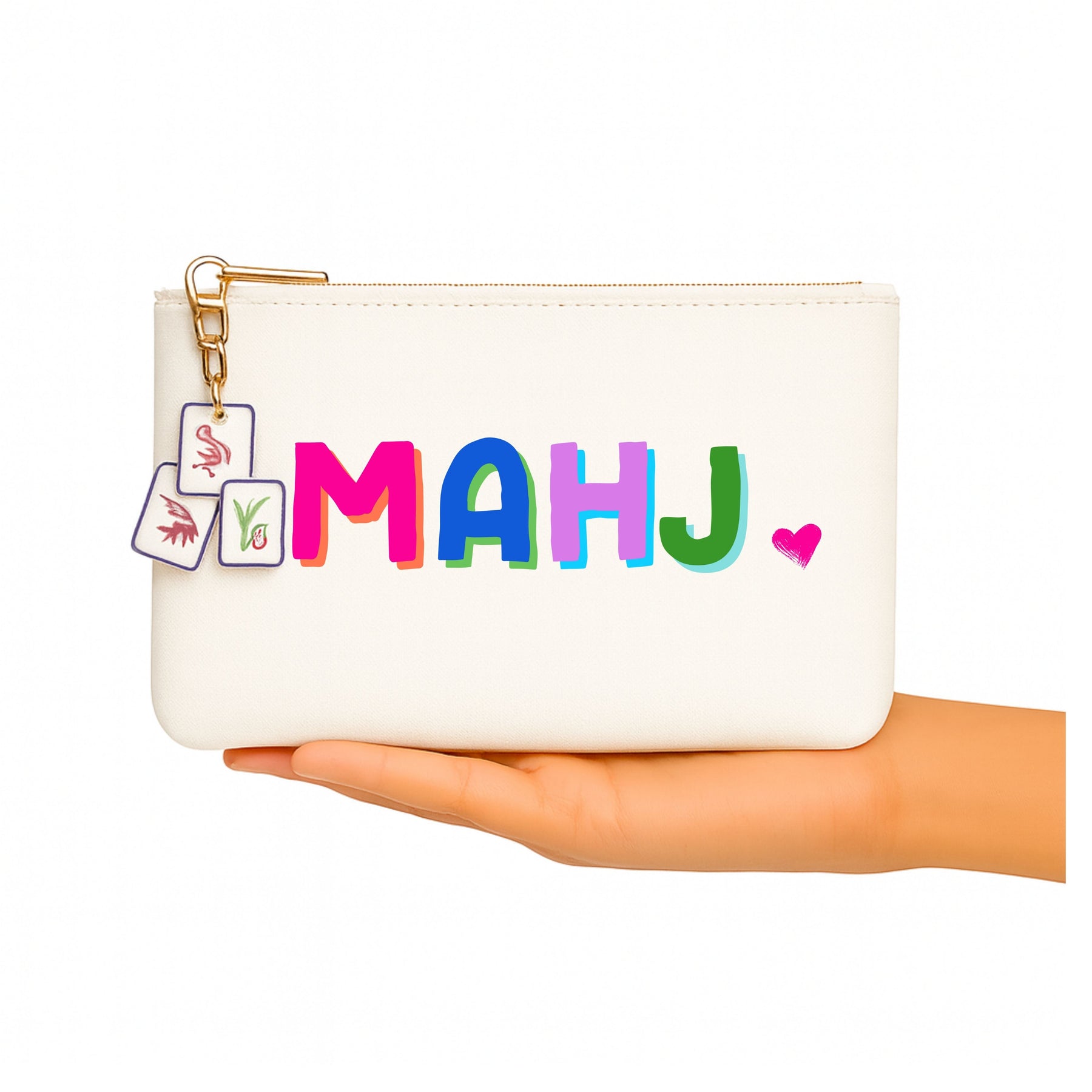 Mahj canvas flat zip bag w/ tile zipper