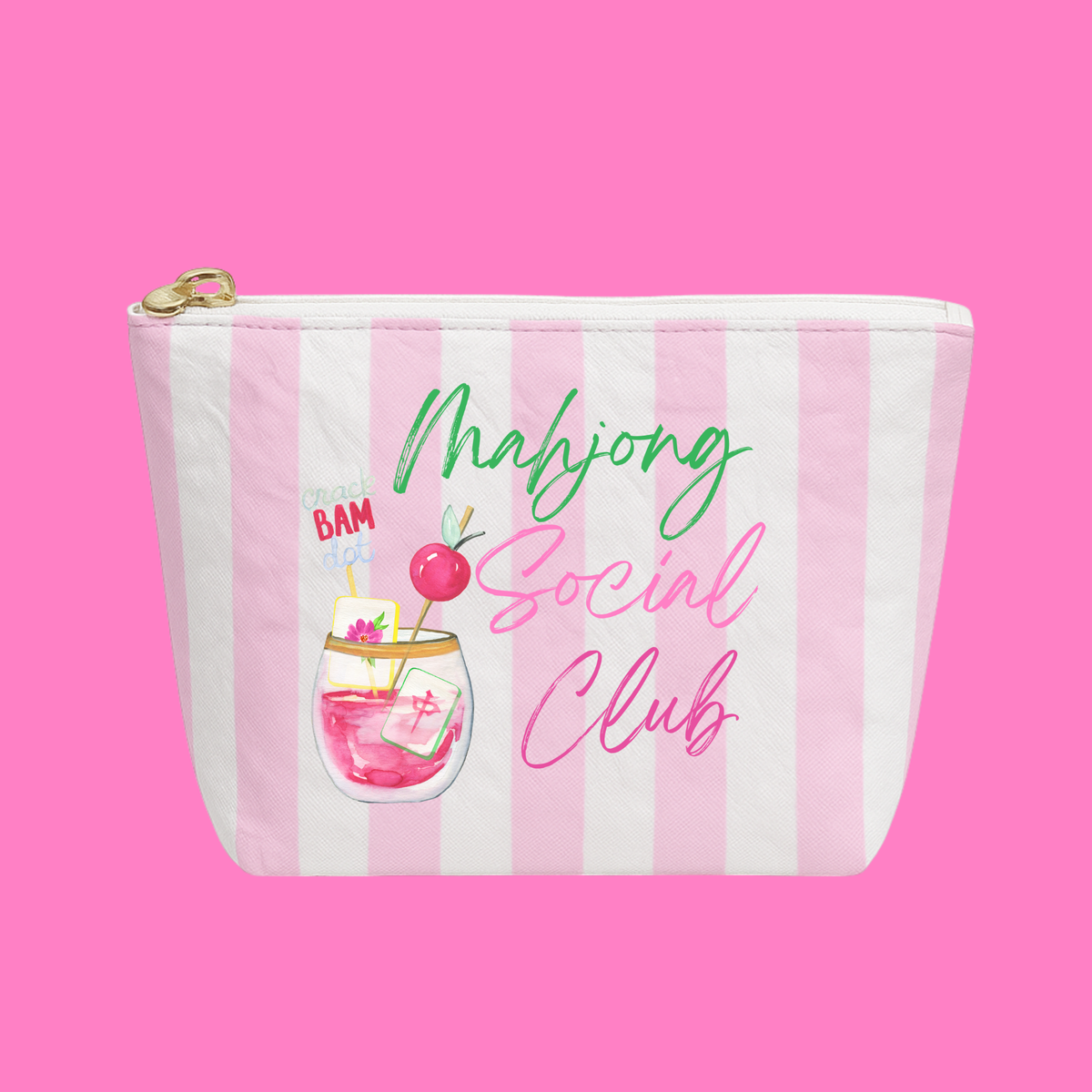 Mahj Social Club Pink & White Stripe Pouch