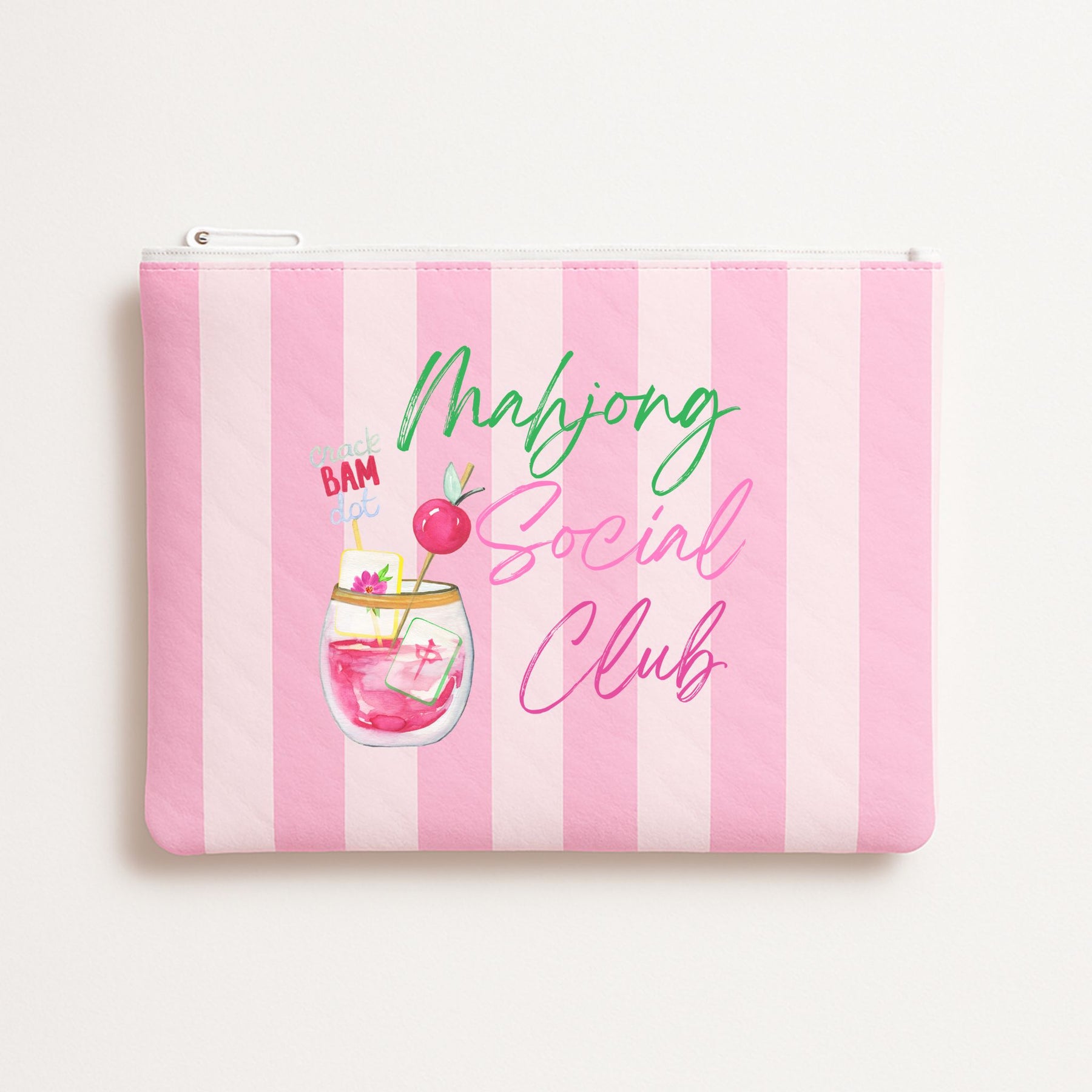 Mahj Social Club Pink & White Stripe Pouch (PRE-ORDER 10/15 SHIP)