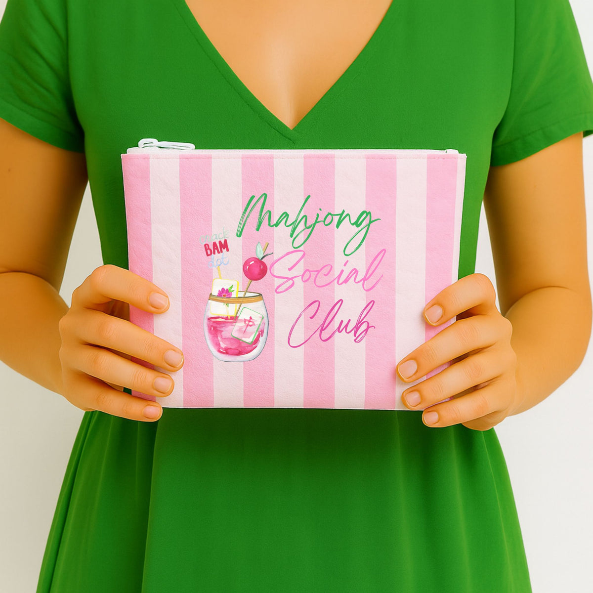 Mahj Social Club Pink & White Stripe Pouch (PRE-ORDER 10/15 SHIP)