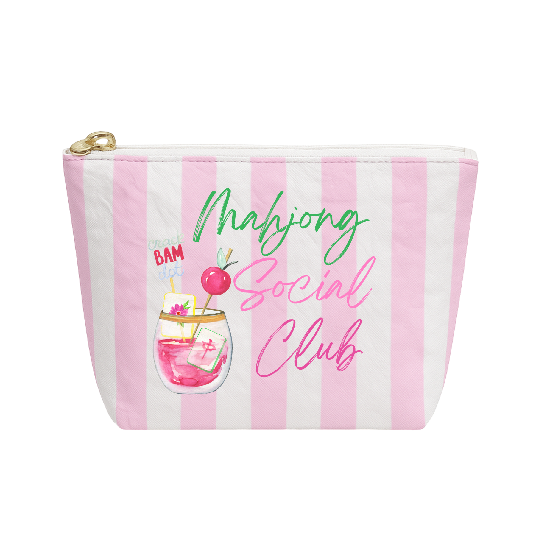 Mahj Social Club Pink & White Stripe Pouch