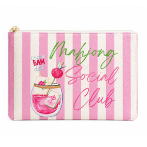 Mahjong Social Club Leather 8"x10" Pink Stripe Tile & Accessory Mahjong Bag