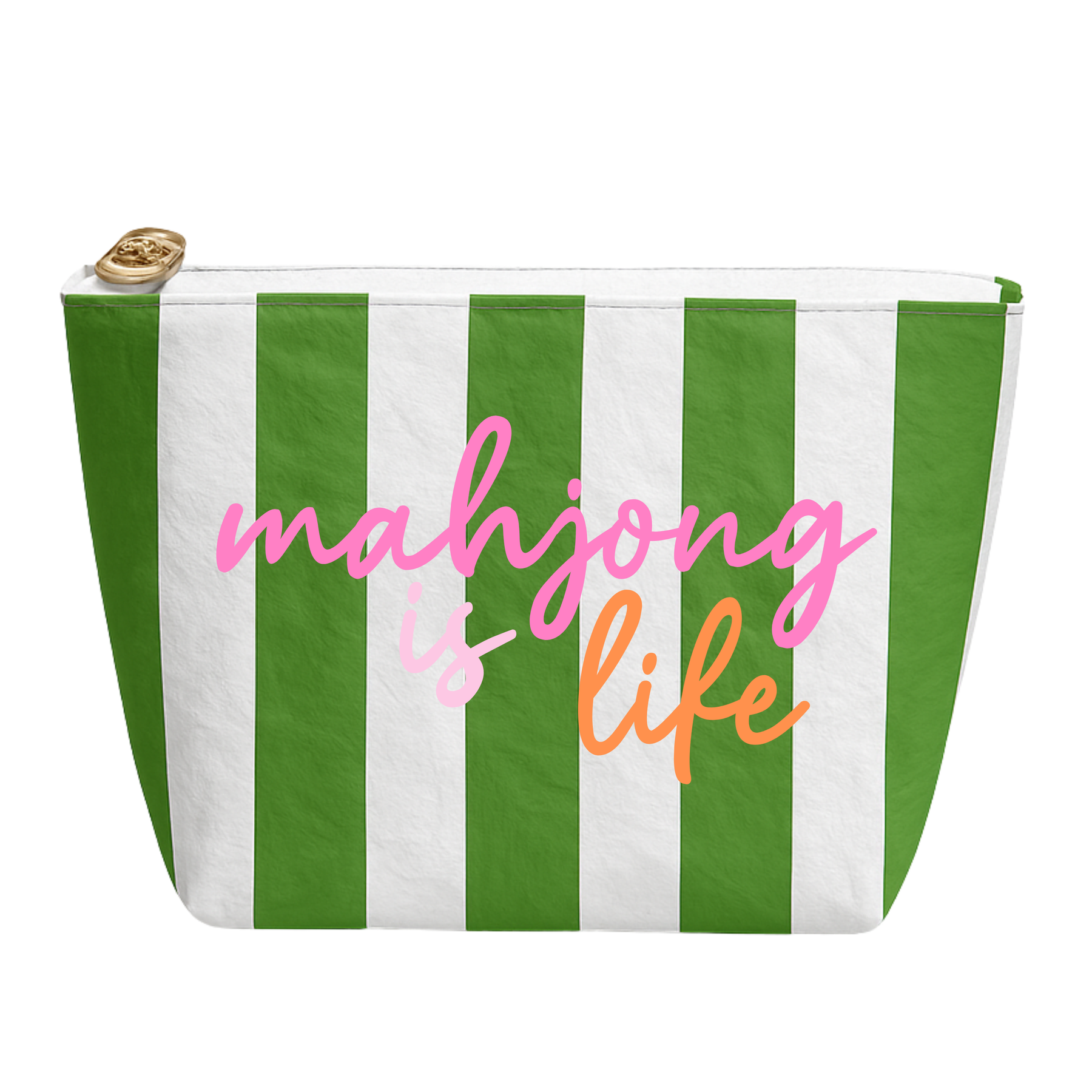 Mahjong Is Life  Green & White Stripe Pouch