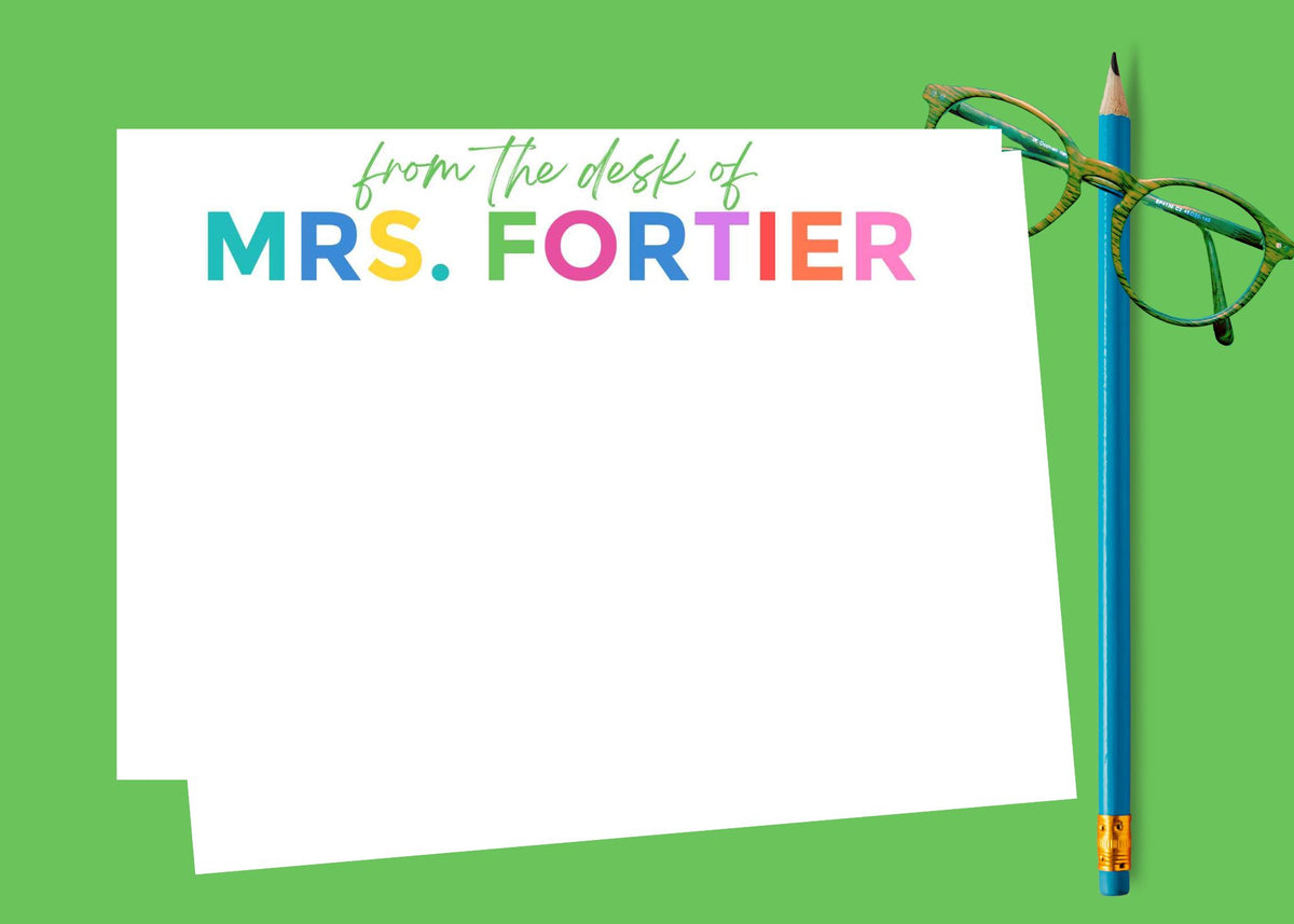 Personalized From the Desk of Teacher Colorful Notecards | Set of 10