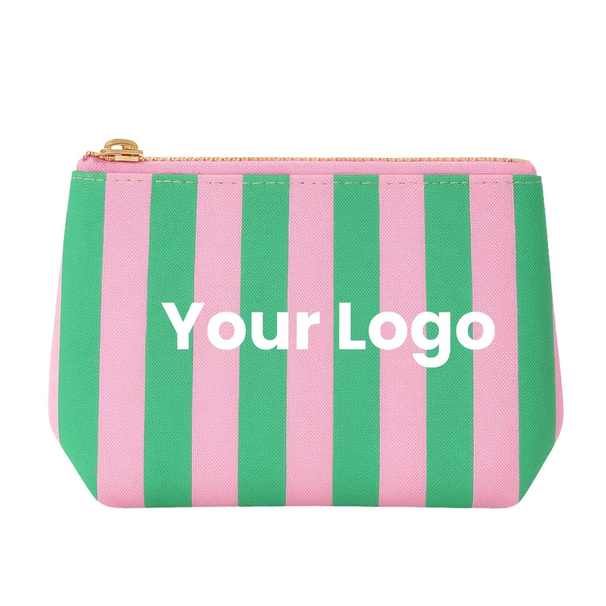 Striped Saffiano Vegan Leather Pouch (Pink & Green) | Bulk Wholesale Name Drop