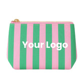 Striped Saffiano Vegan Leather Pouch (Pink & Green) | Bulk Wholesale Name Drop