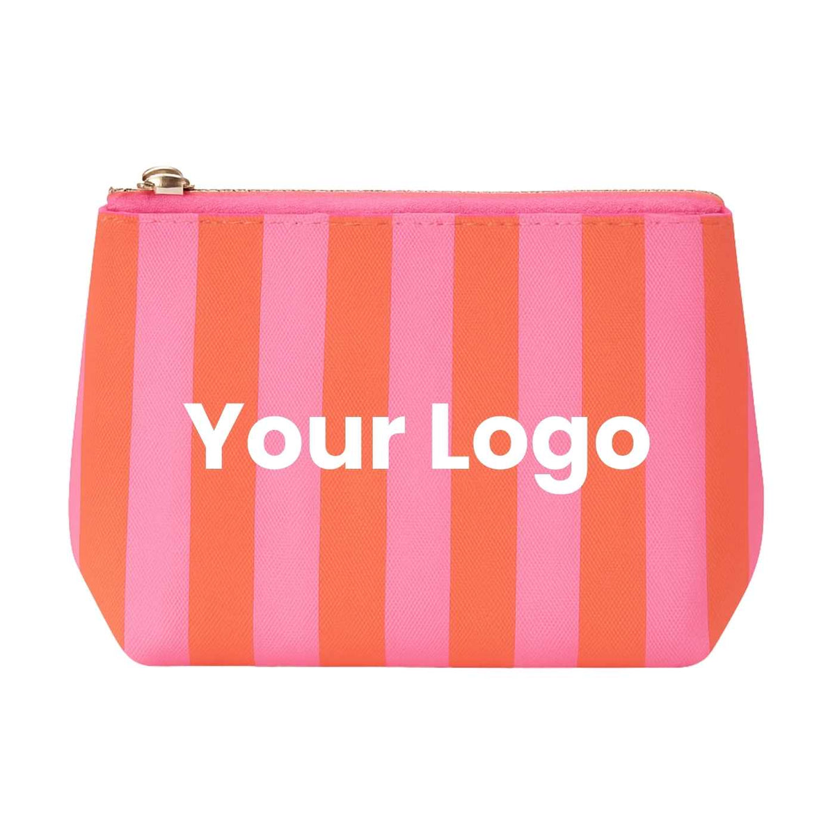 Striped Saffiano Vegan Leather Pouch (Pink & Orange) | Bulk Wholesale Name Drop