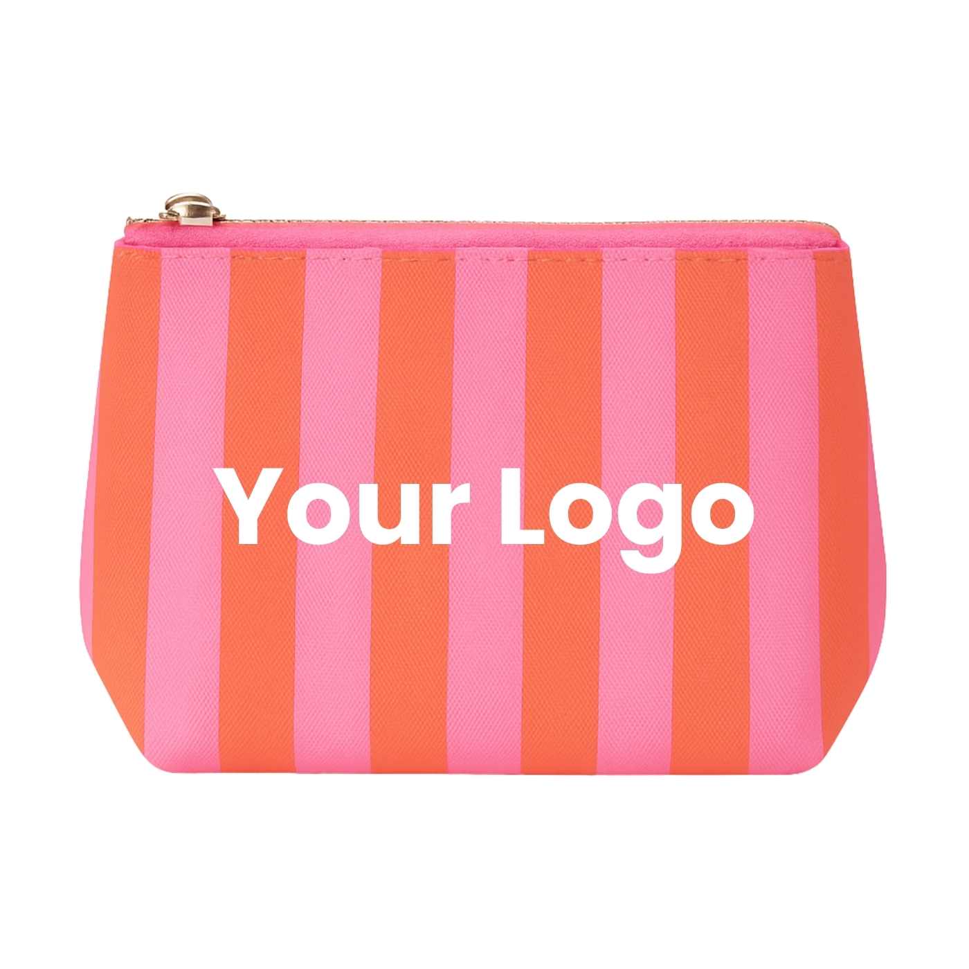 Striped Saffiano Vegan Leather Pouch (Pink & Orange) | Bulk Wholesale Name Drop