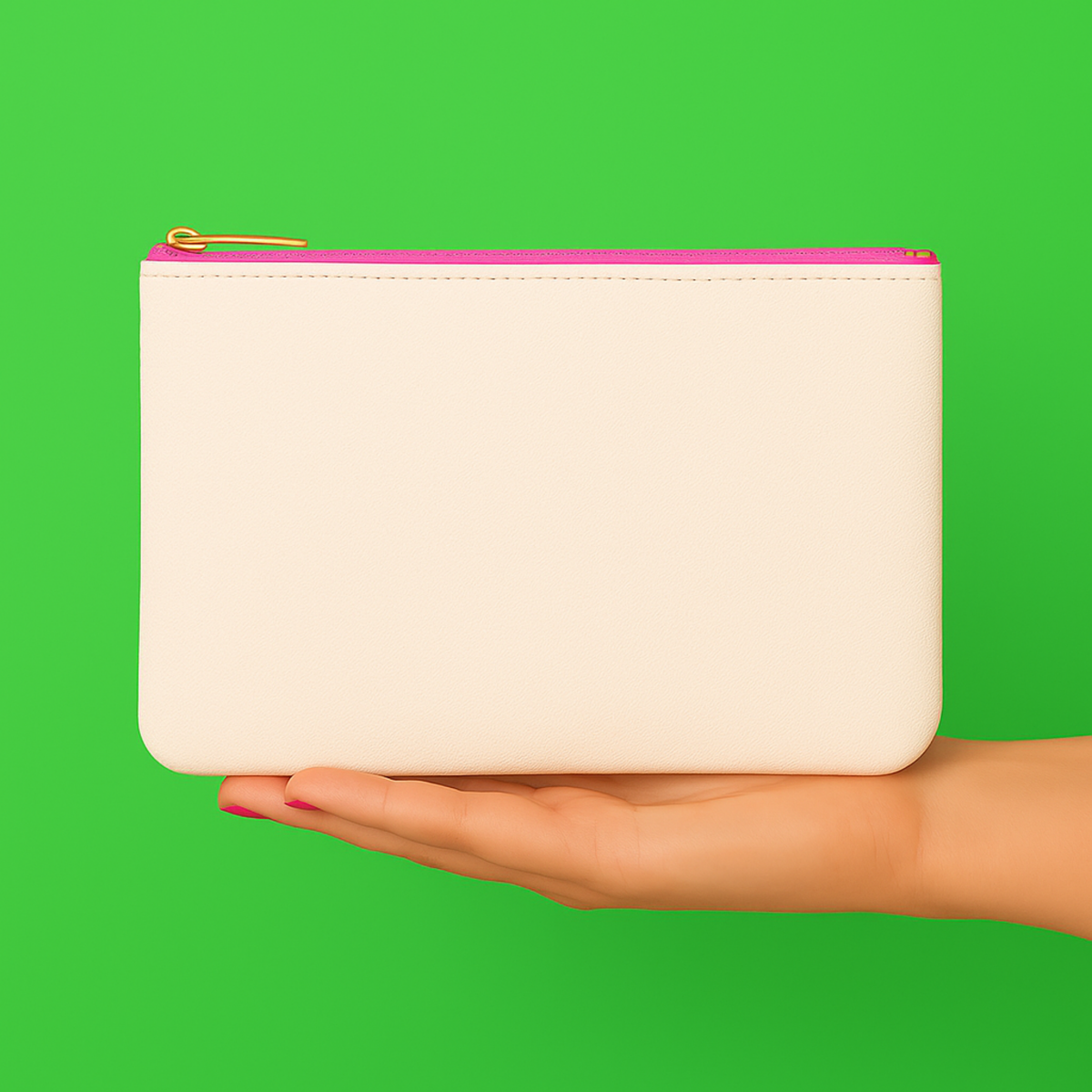 Saffiano Vegan Leather Flat Zip (White & Pink) | Bulk Wholesale Name Drop