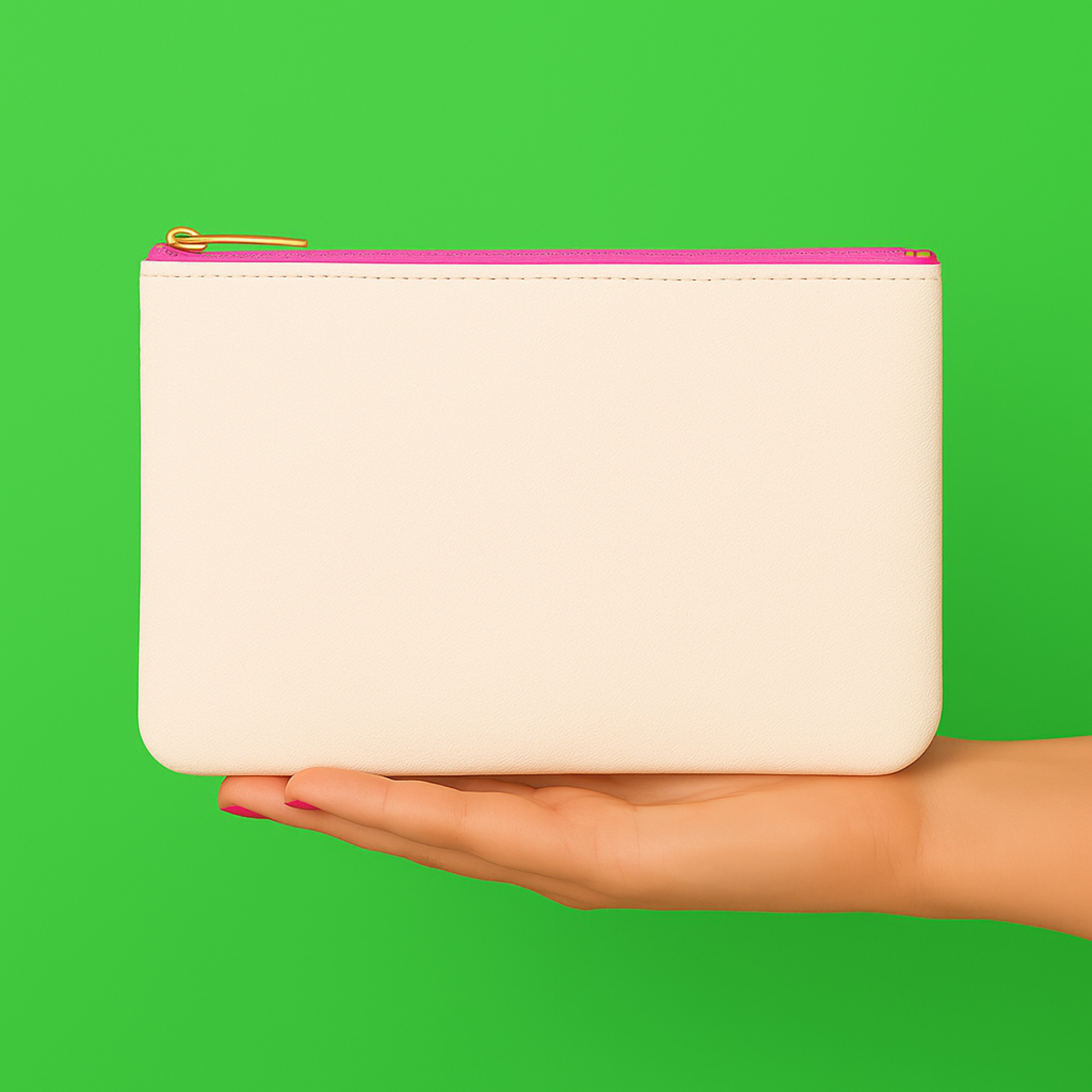 Saffiano Vegan Leather Flat Zip (White & Pink) | Bulk Wholesale Name Drop