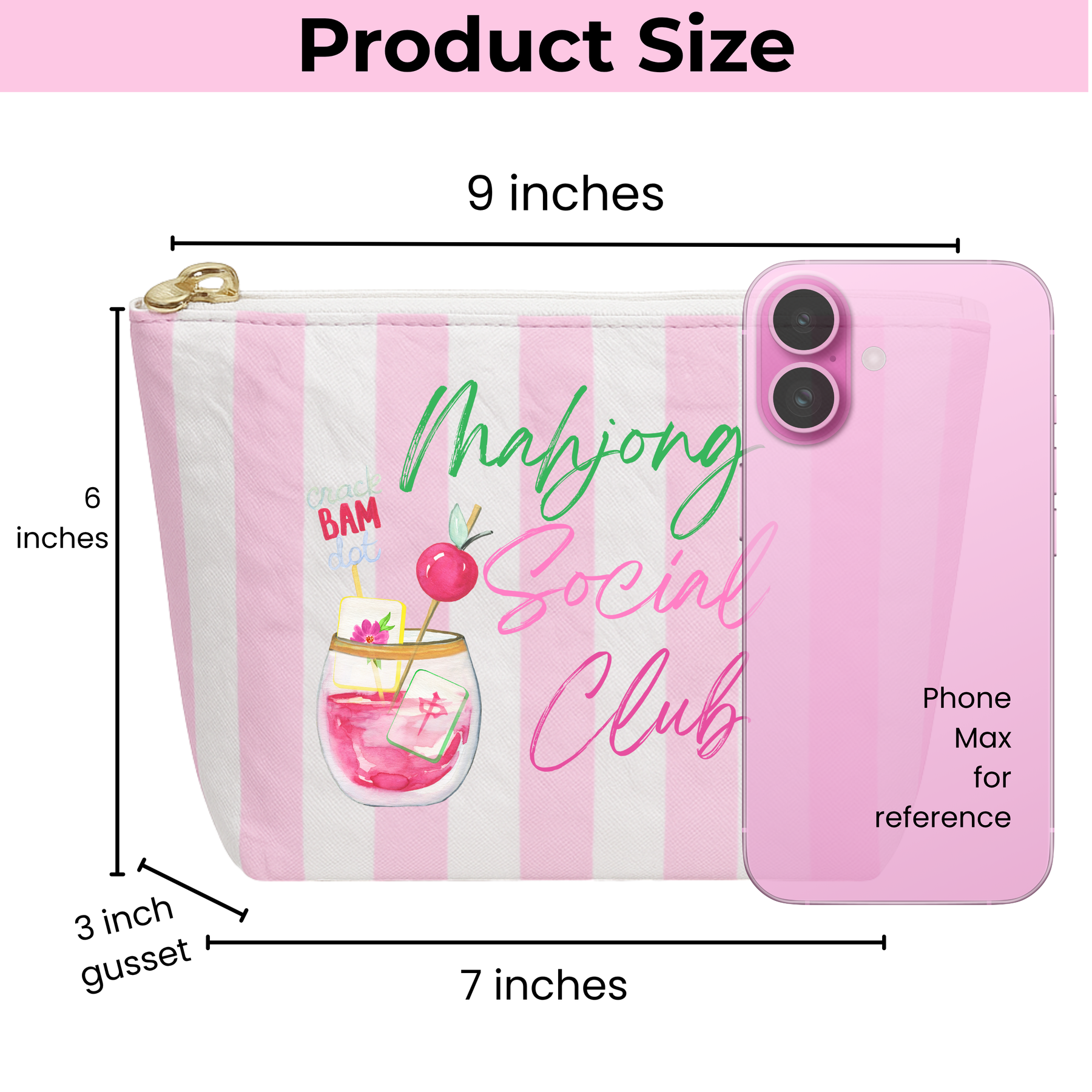 Mahj Social Club Pink & White Stripe Pouch