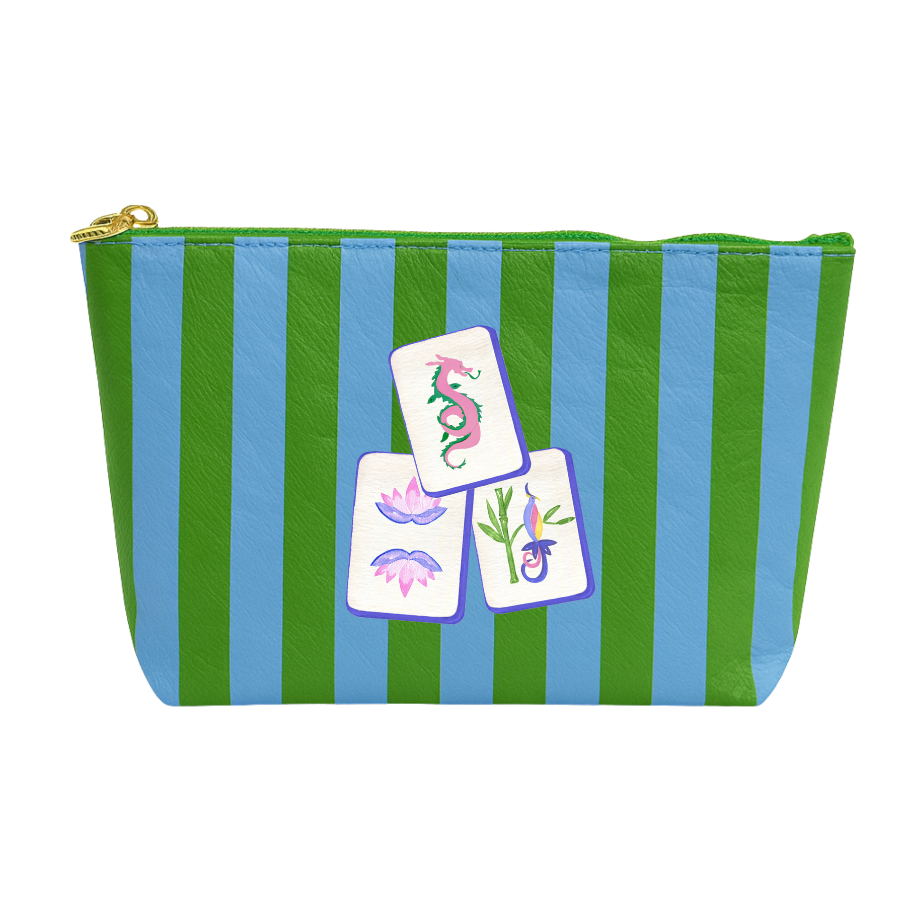 Mahjong Tile preppy tile bag | green & blue stripe