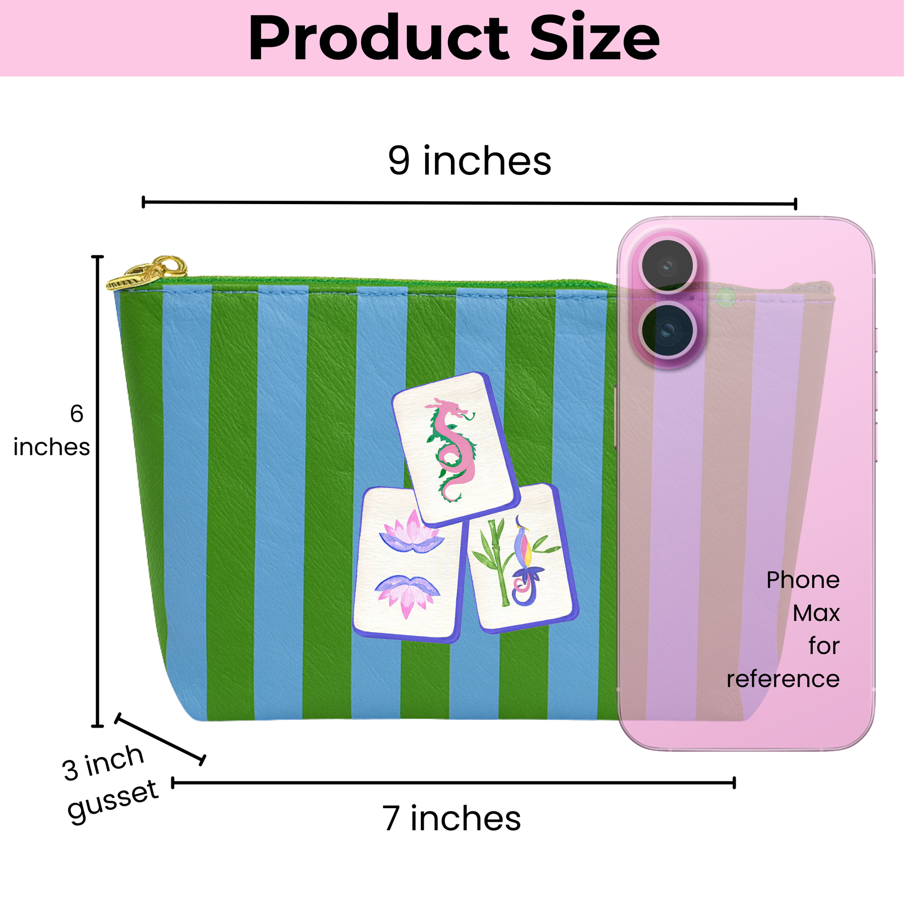 Mahjong Tile preppy tile bag | green & blue stripe