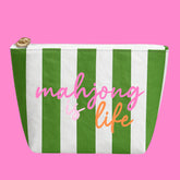 Mahjong is Life Green & White Stripe Pouch | Case of 10 | Bulk Wholesale