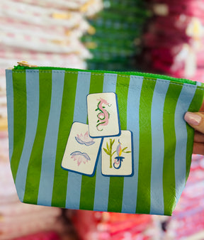Mahjong Tile preppy tile bag | green & blue stripe